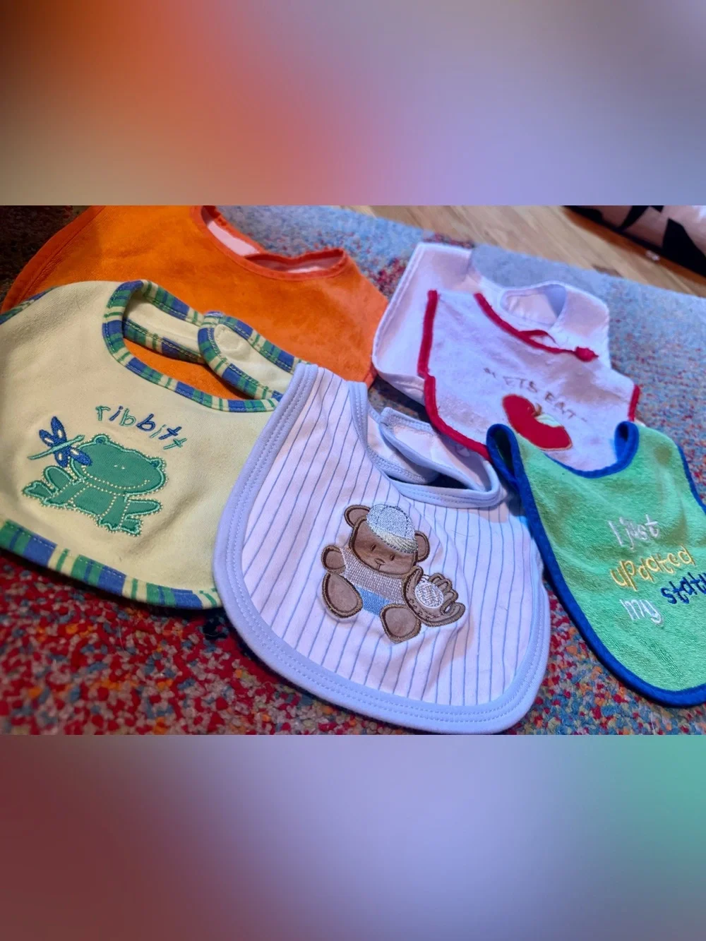 Lot of Baby Bibs / 6 Gender Neutral Bibs Baseball Bib / Frog Bib / Sweet set